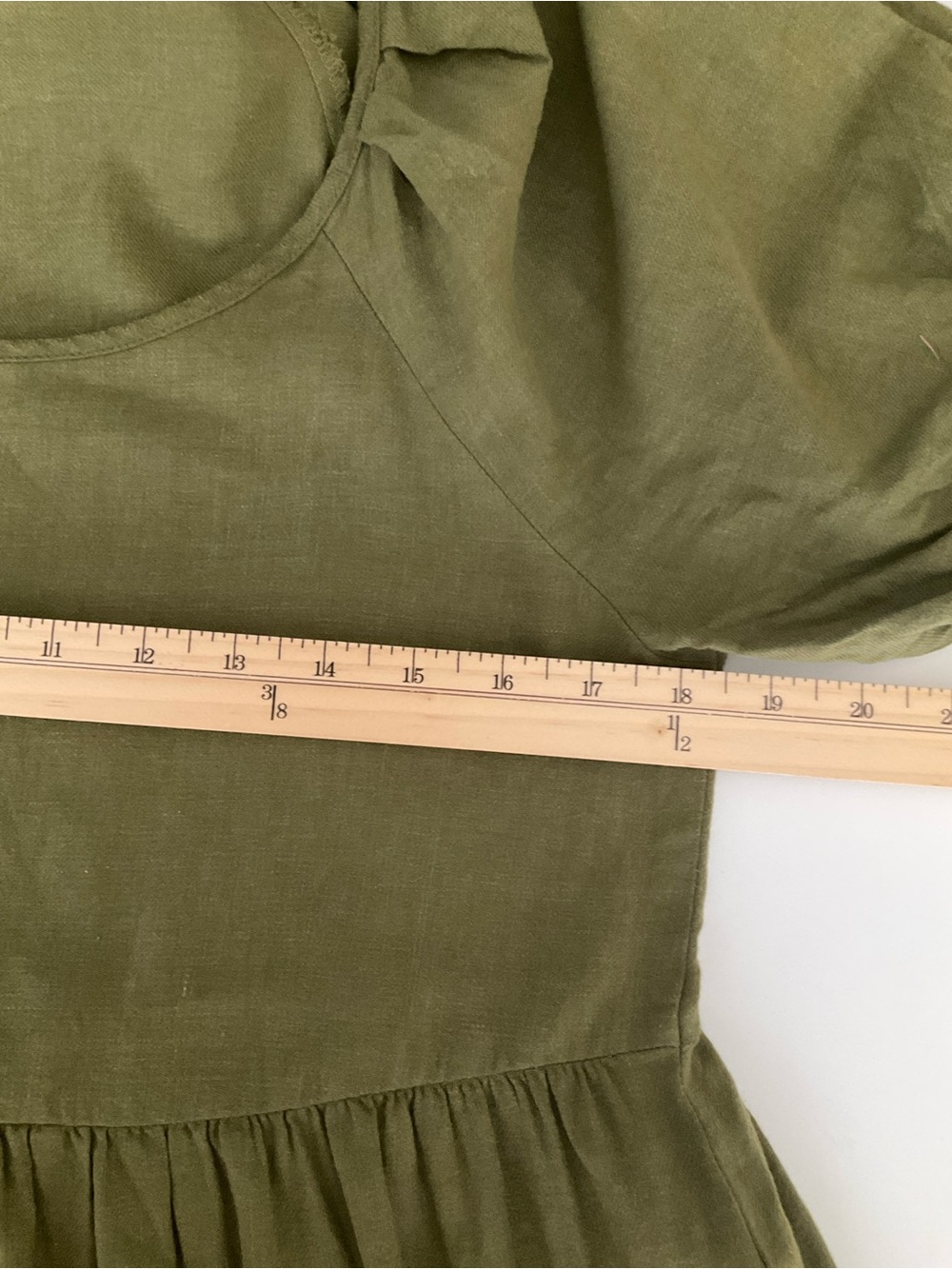 Madewell (Re)sponsible Medium Tiered Puff-Sleeve Olive Green Babydoll Dress EUC - Picture 8 of 9